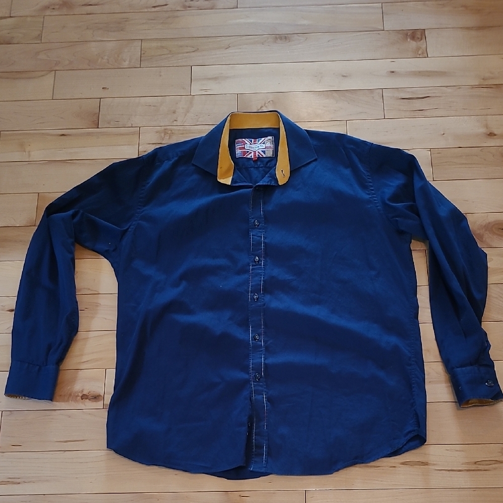 7 Downie St. Men's Size XL (I Believe) Blue Shirt with Yellow Collar